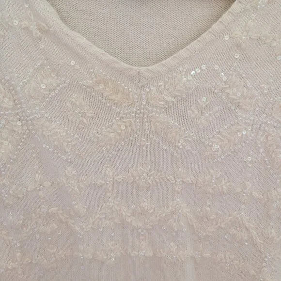 Vintage Talbots Sweater Beaded Wool Cashmere Cotton Knit Winter Snowflake Size P - Picture 4 of 7